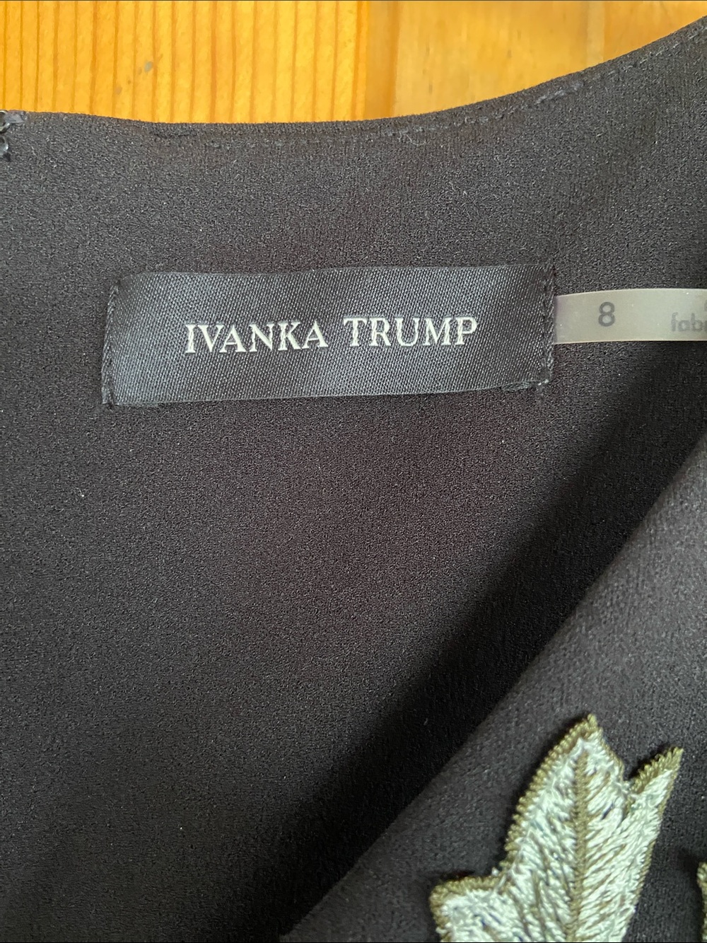 Ivanka Trump Black Midi Dress with Blue Floral & Green Leaf Embroidery - Picture 3 of 6